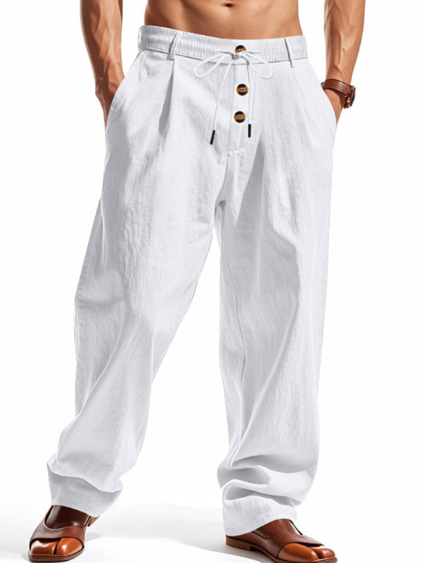 Men’s breathable linen loose casual trousers - White / S