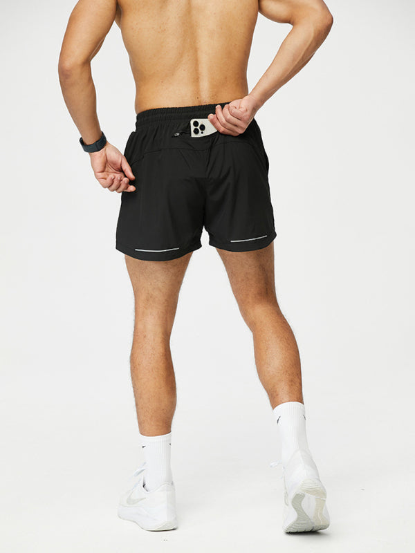 Men’s breathable loose version quick-drying running training three-quarter shorts - Black / M
