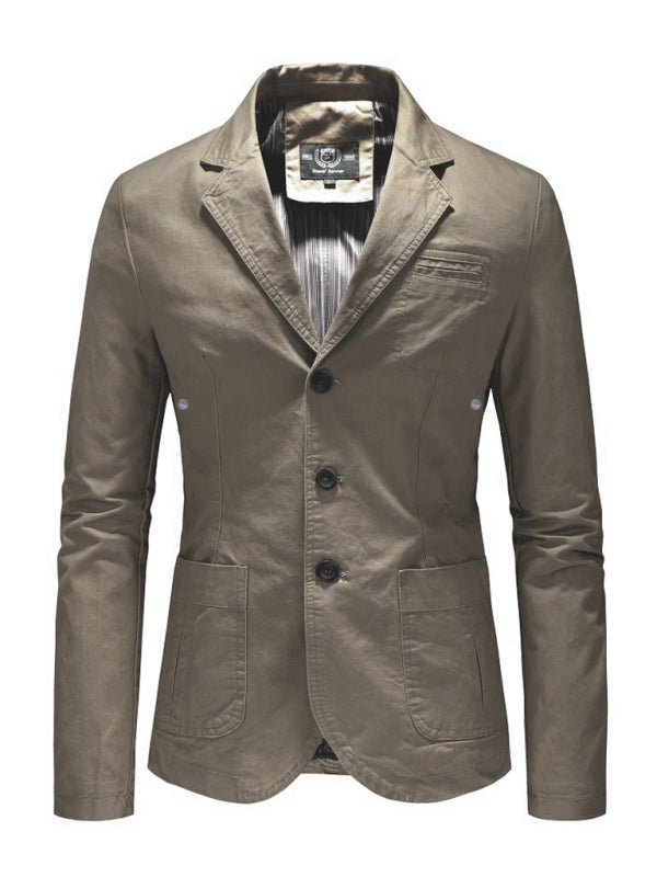 Men’s Business Casual Slim Fit Collar Suit - Khaki / M