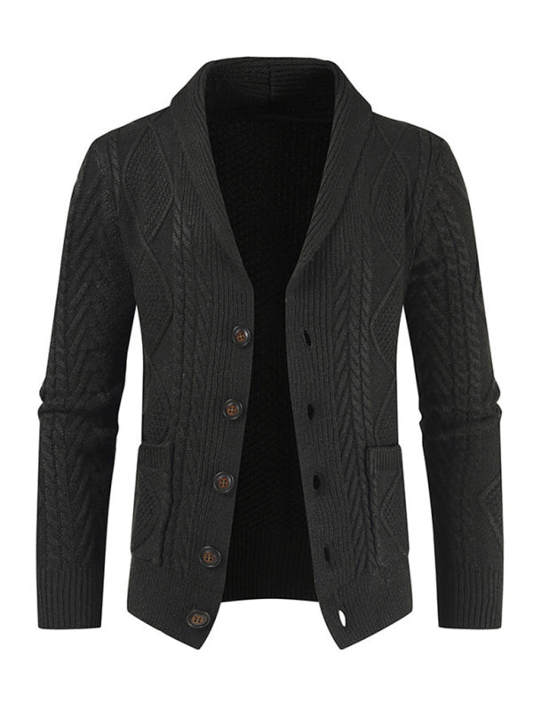 Men’s Business Self Design Open Front Cardigan - Black / M