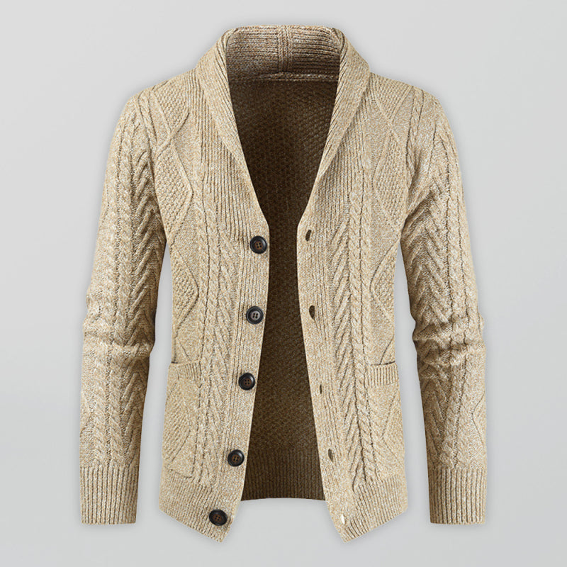 Men’s Business Self Design Open Front Cardigan - Cream / M
