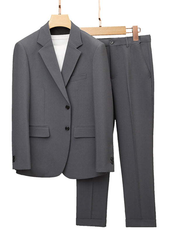 Men’s Business Solid Polyester Suit - Grey / M