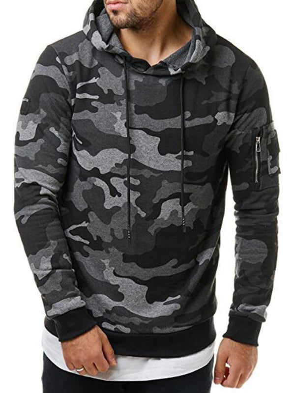 Men’s camouflage pocket long-sleeved hoodie - Grey / M