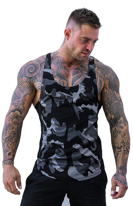 Men’s Camouflage Print Breathable Quick Dry Sleeveless Tank Top - Grey / M