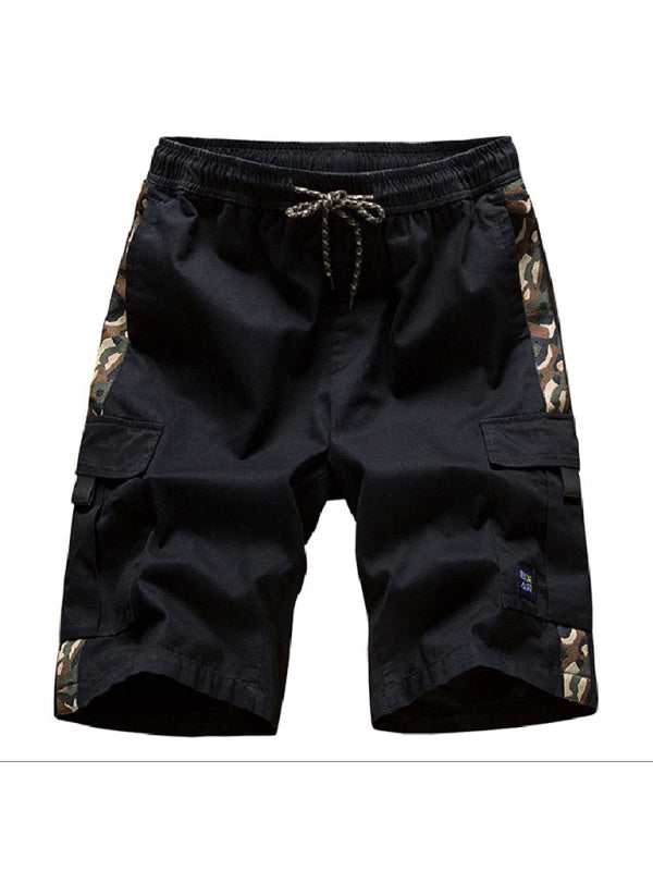 Men’s Camouflage Print Panel Multi Cargo Shorts - Black / M