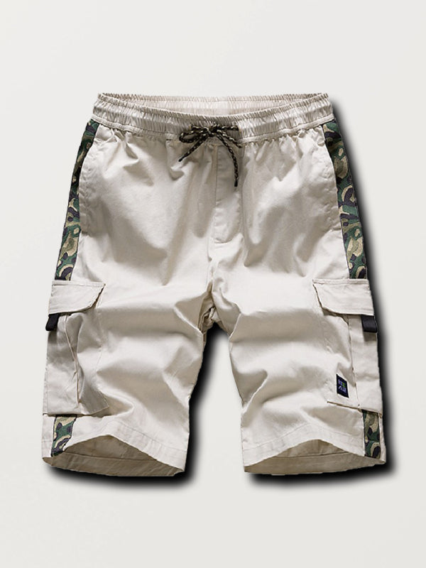 Men’s Camouflage Print Panel Multi Cargo Shorts - Cream / M