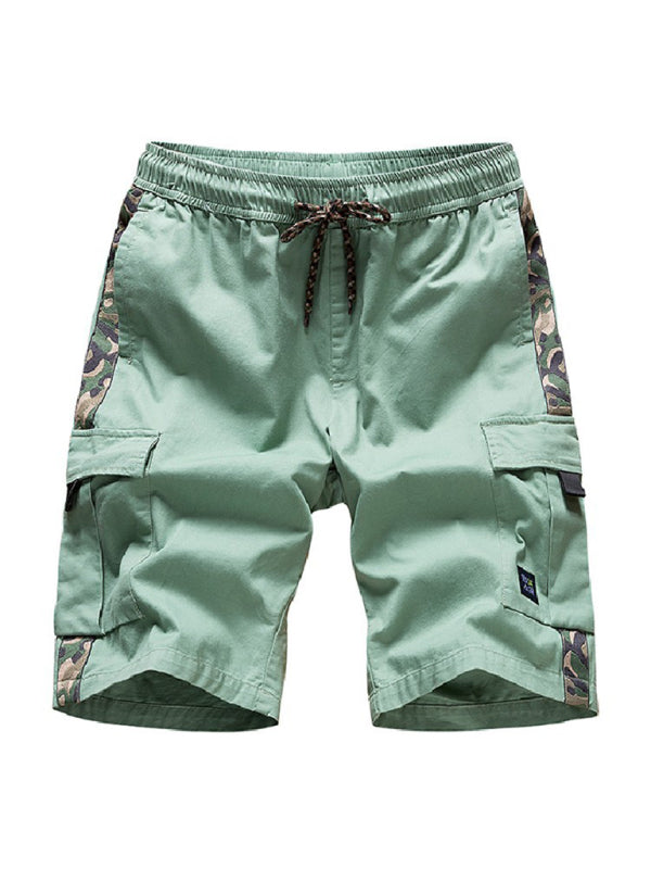 Men’s Camouflage Print Panel Multi Cargo Shorts - Green / M