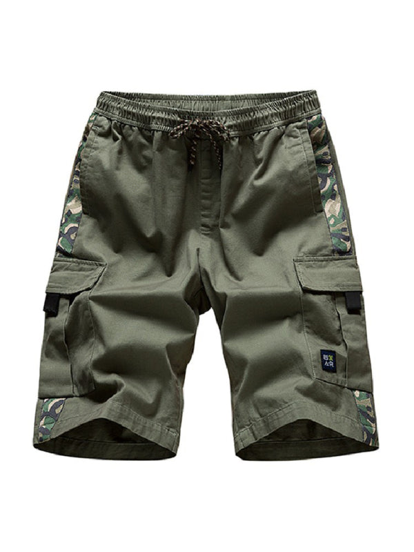 Men’s Camouflage Print Panel Multi Cargo Shorts - Olive green / M