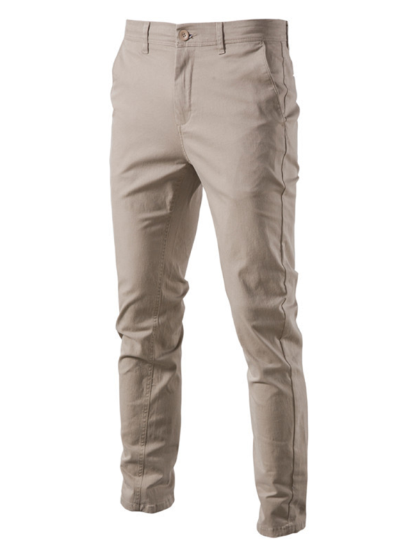 Men’s casual all-match solid color casual pants - Khaki / 30