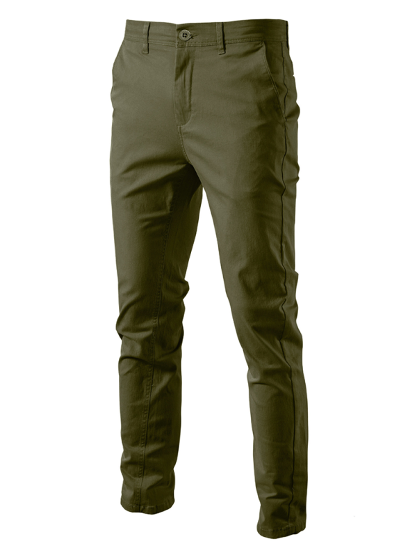 Men’s casual all-match solid color casual pants - Olive green / 30