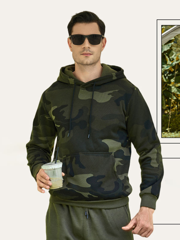 Men’s casual camouflage print fashion hooded sweatshirt - Green / S