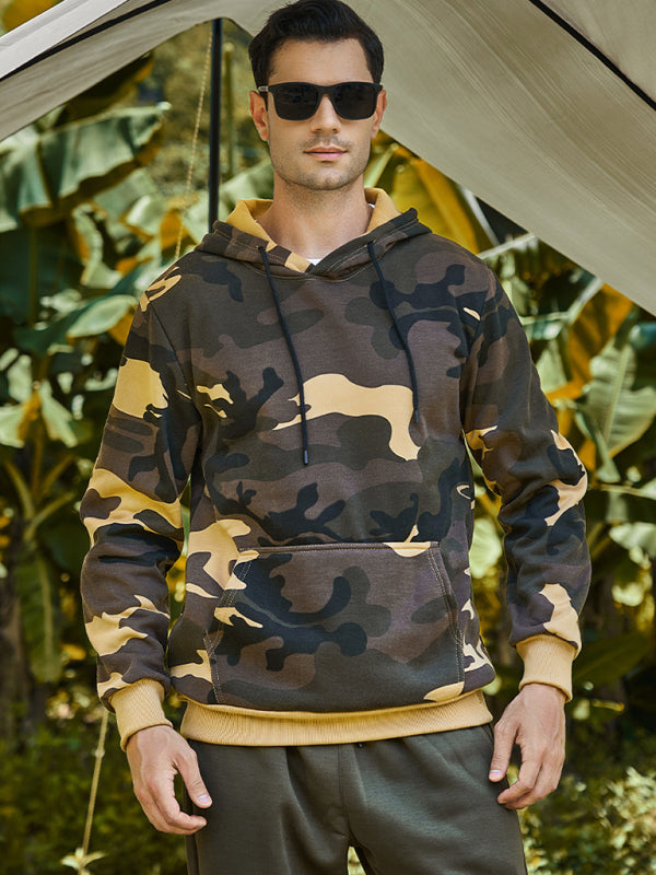 Men’s casual camouflage print fashion hooded sweatshirt - Khaki / S