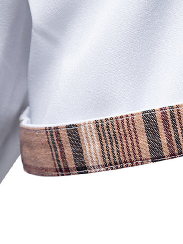 Men’s Casual Collar Buttoned Plaid Color Block Short Sleeve Shirt