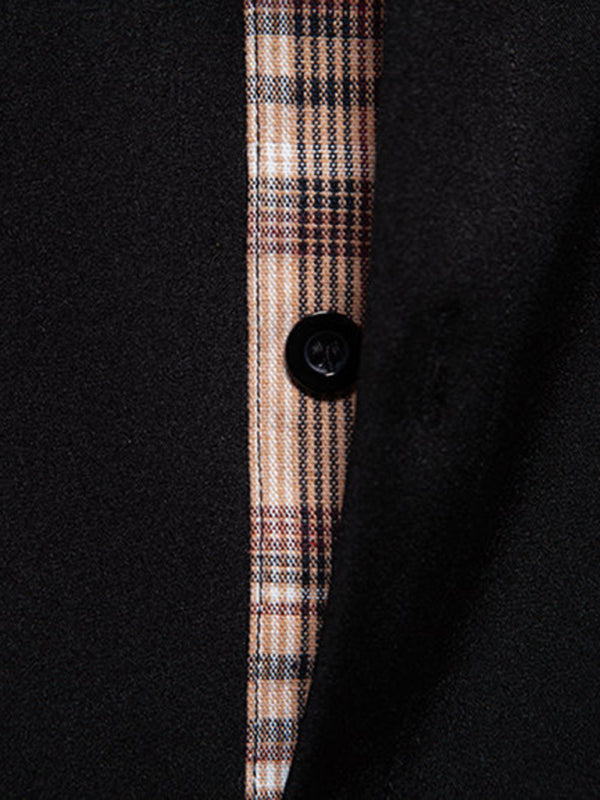 Men’s Casual Collar Buttoned Plaid Color Block Short Sleeve Shirt
