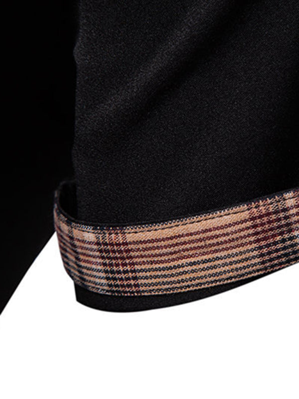 Men’s Casual Collar Buttoned Plaid Color Block Short Sleeve Shirt