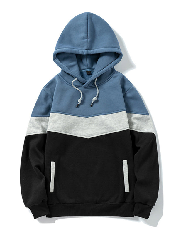 Men’s casual color block and contrast fashion hooded sweatshirt