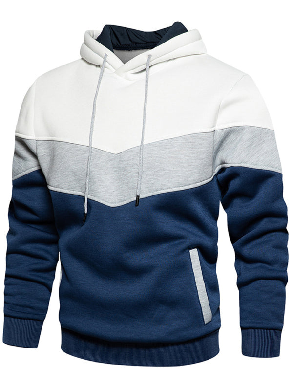 Men’s casual color block and contrast fashion hooded sweatshirt