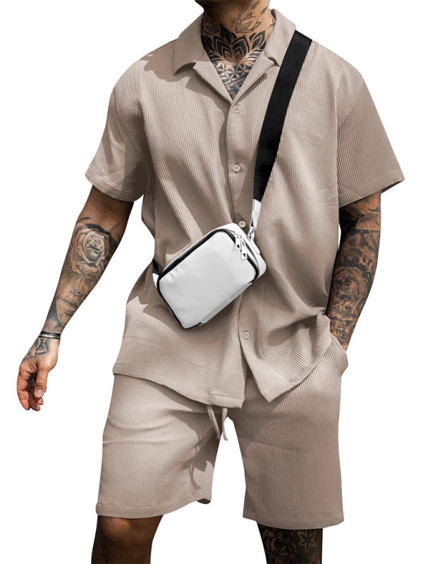 Men’s Casual Comfortable Button Lapel Short Sleeve Shorts Set