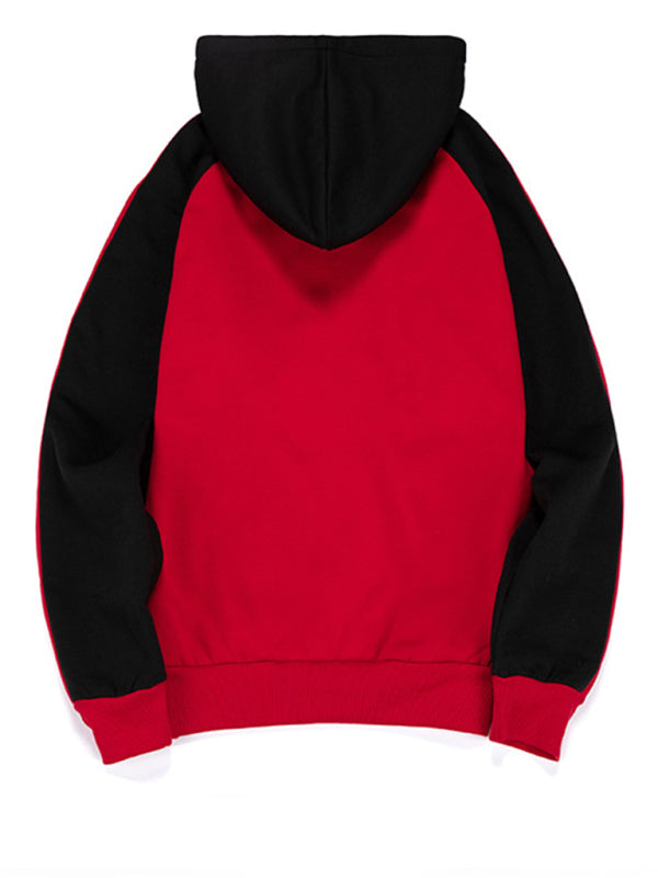 Men’s casual contrasting color zipper cardigan hooded sweatshirt