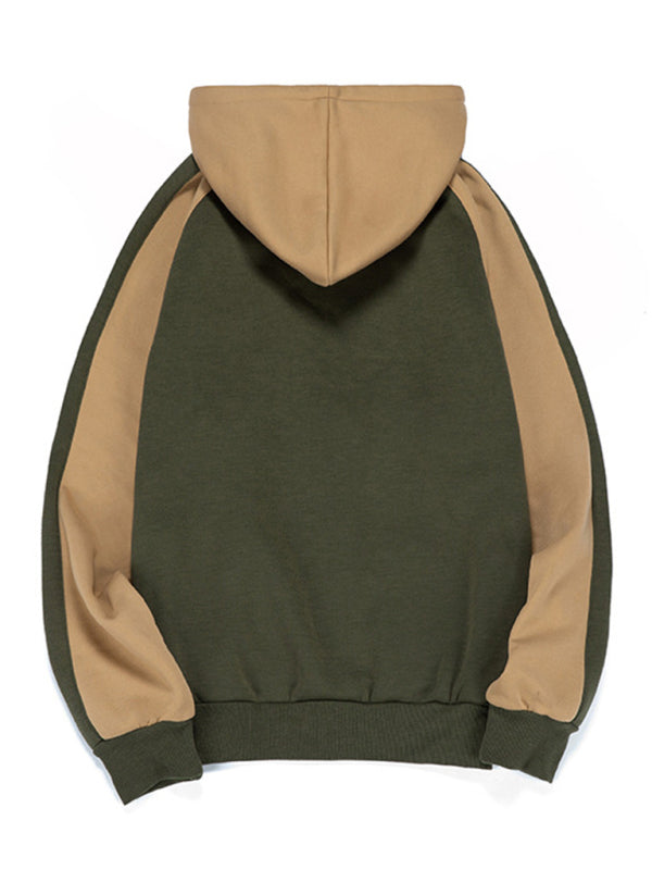 Men’s casual contrasting color zipper cardigan hooded sweatshirt