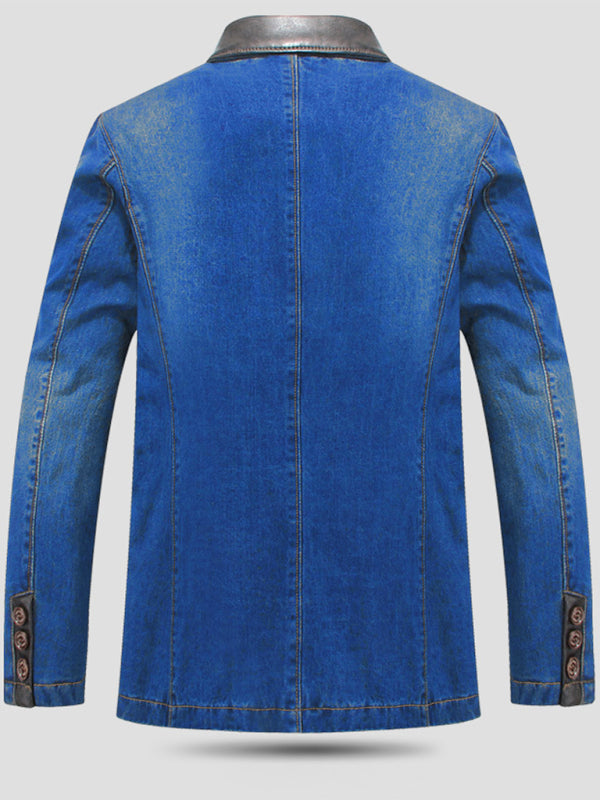 Men’s Casual Denim Patchwork Suit Jacket