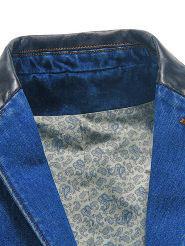 Men’s Casual Denim Patchwork Suit Jacket