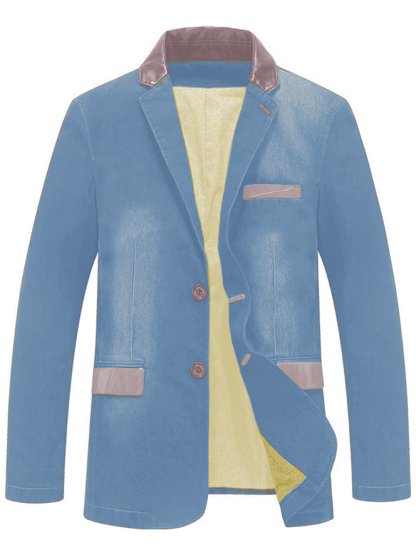 Men’s Casual Denim Patchwork Suit Jacket
