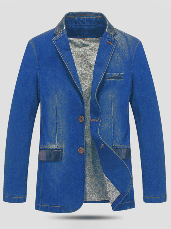 Men’s Casual Denim Patchwork Suit Jacket - Blue / M