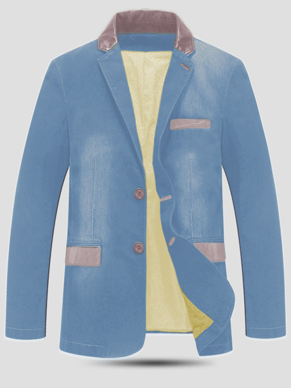 Men’s Casual Denim Patchwork Suit Jacket - Purplish blue navy / M