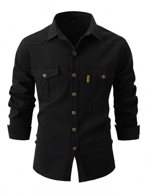 Men’s Casual Fashion Business Long Sleeve Shirt - Black / S
