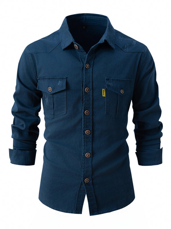 Men’s Casual Fashion Business Long Sleeve Shirt - Denim Blue / S