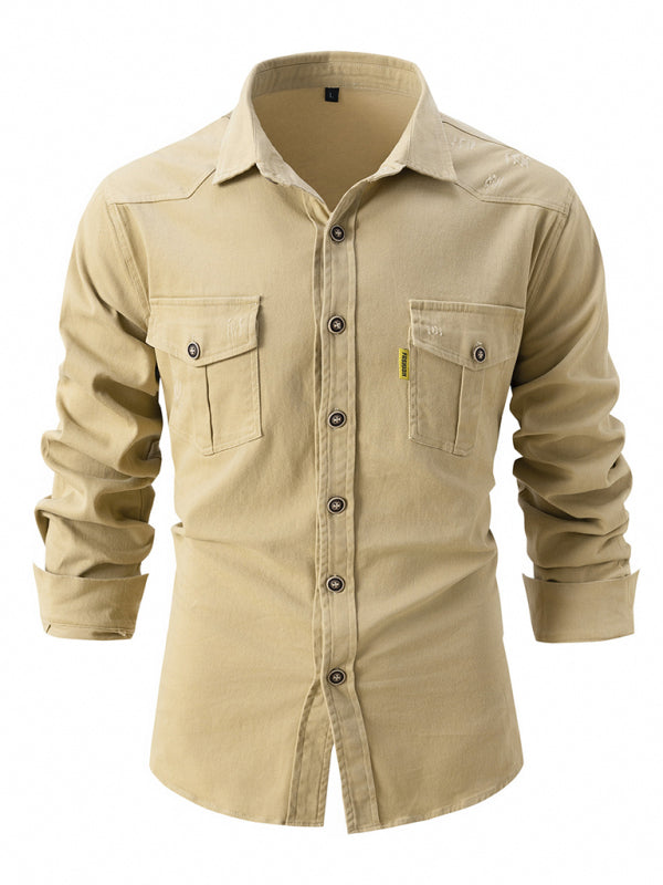 Men’s Casual Fashion Business Long Sleeve Shirt - Khaki / S