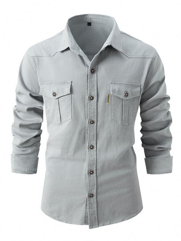 Men’s Casual Fashion Business Long Sleeve Shirt - Misty grey / S