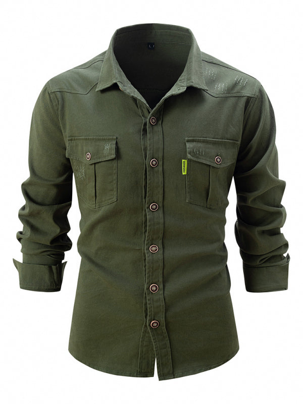Men’s Casual Fashion Business Long Sleeve Shirt - Olive green / S