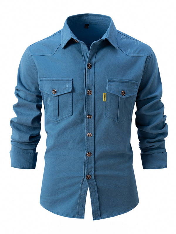 Men’s Casual Fashion Business Long Sleeve Shirt - Purplish blue navy / S