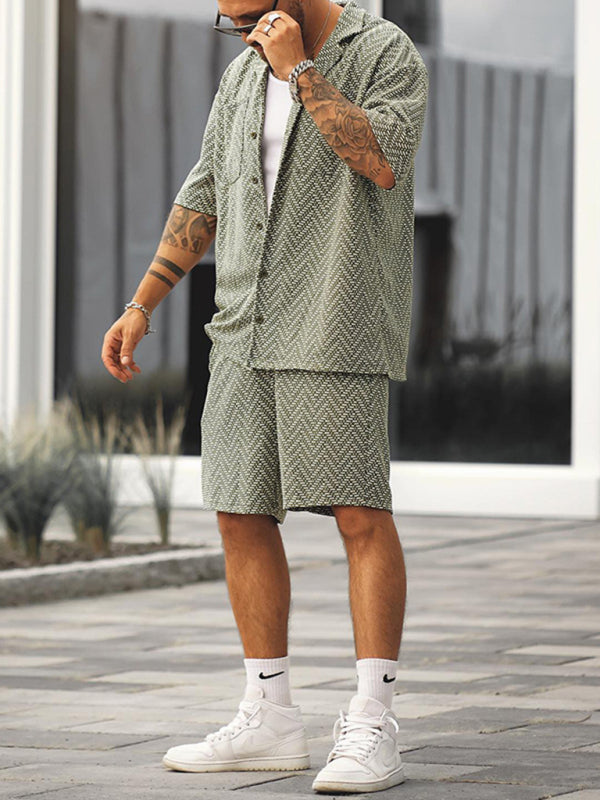Men’s casual holiday short -sleeved shirt shorts printed set