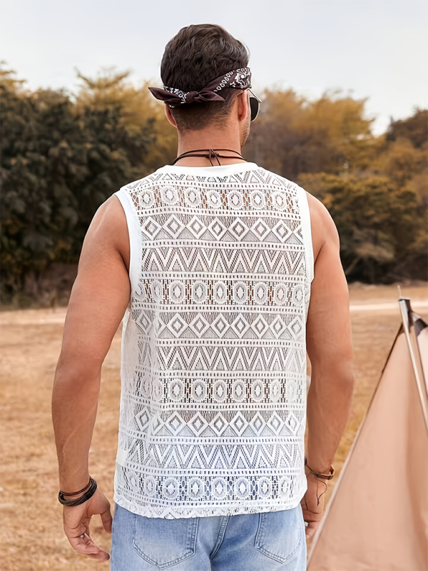 Men’s Casual Hollow Sexy Vest Outdoor Holiday Beach Mesh Lace Breathable Vest
