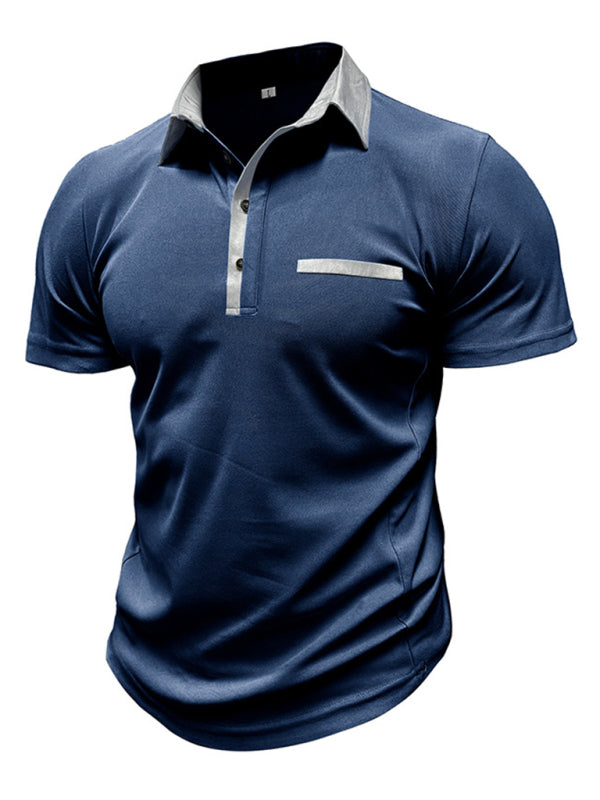 Men’s Casual Lapel Color Block Short Sleeve Polo Shirt