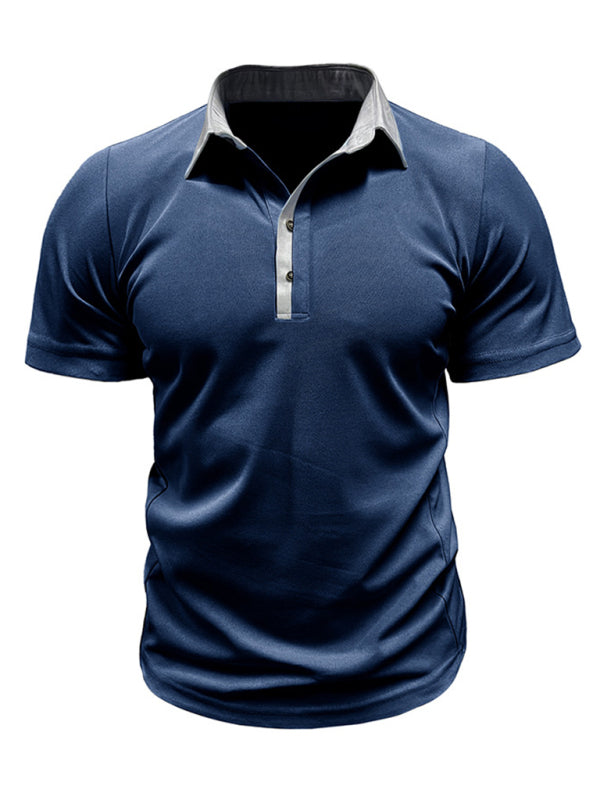 Men’s Casual Lapel Color Block Short Sleeve Polo Shirt
