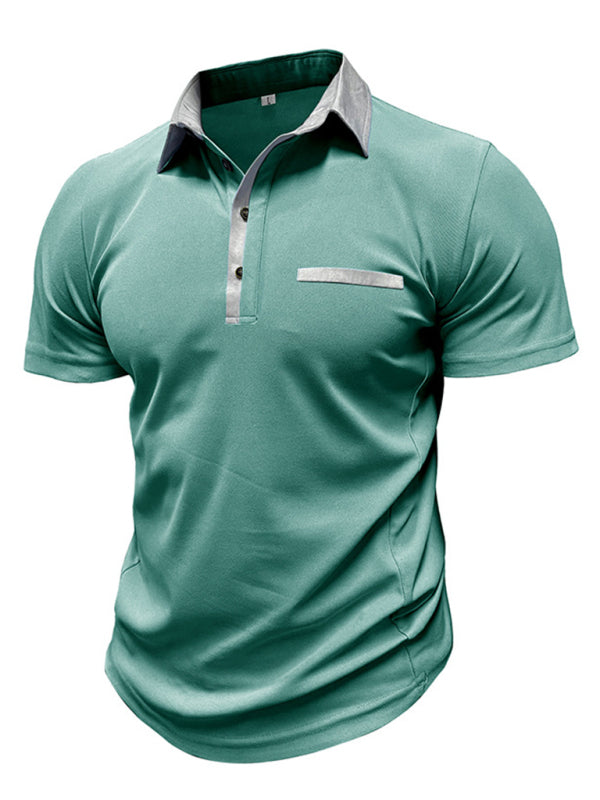 Men’s Casual Lapel Color Block Short Sleeve Polo Shirt