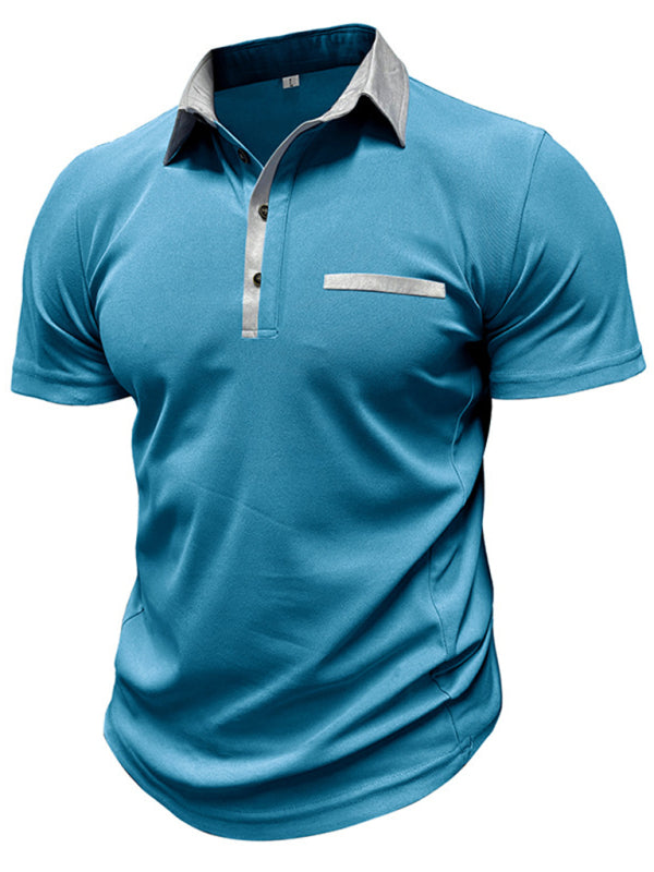 Men’s Casual Lapel Color Block Short Sleeve Polo Shirt