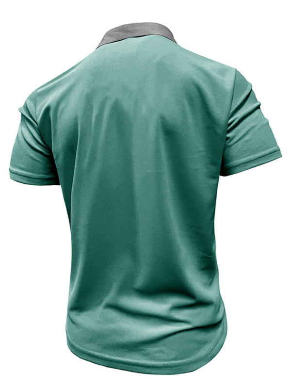 Men’s Casual Lapel Color Block Short Sleeve Polo Shirt