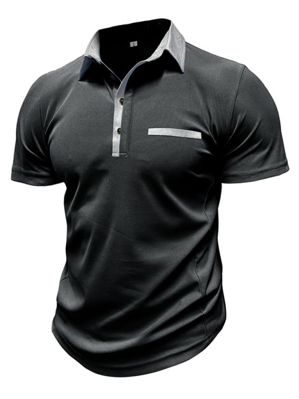 Men’s Casual Lapel Color Block Short Sleeve Polo Shirt