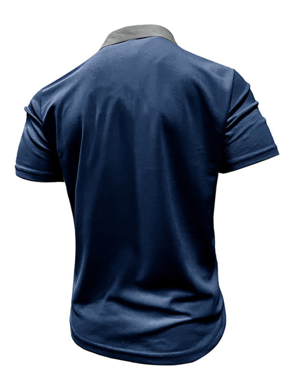 Men’s Casual Lapel Color Block Short Sleeve Polo Shirt