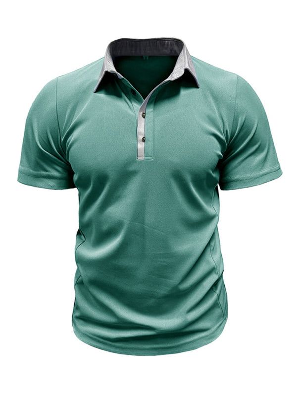 Men’s Casual Lapel Color Block Short Sleeve Polo Shirt