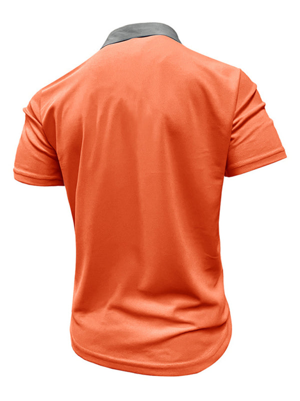 Men’s Casual Lapel Color Block Short Sleeve Polo Shirt