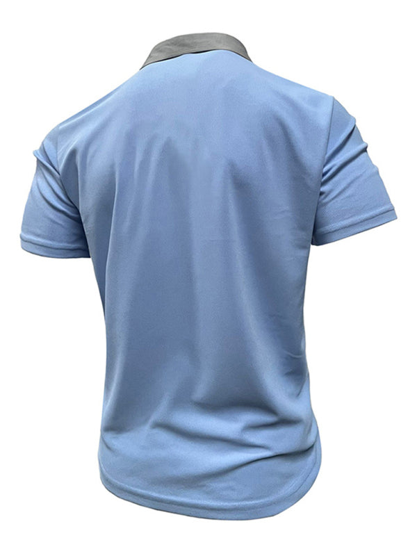 Men’s Casual Lapel Color Block Short Sleeve Polo Shirt