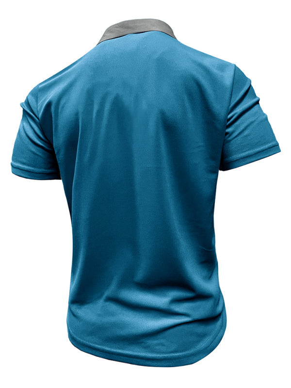 Men’s Casual Lapel Color Block Short Sleeve Polo Shirt