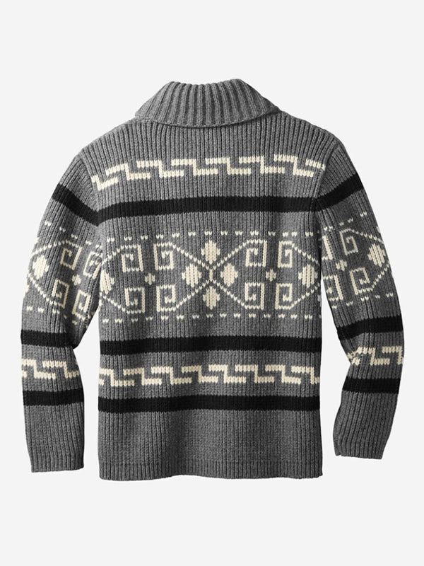 Men’s casual lapel jacquard knitted jacket