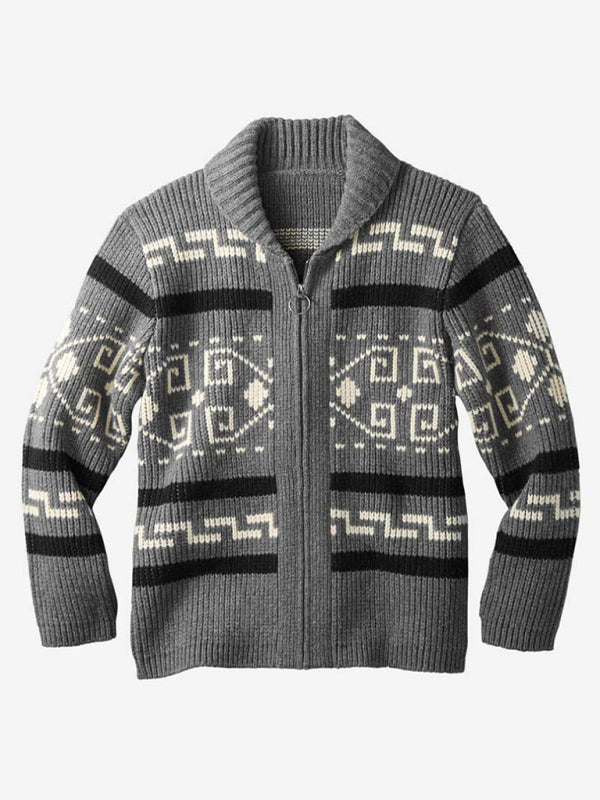 Men’s casual lapel jacquard knitted jacket